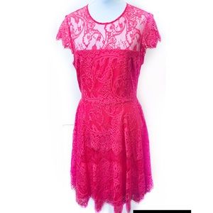 BB Dakota 12 Coral Lace Fit Flare Keyhole Rhianna Cap Sleeve High Neck